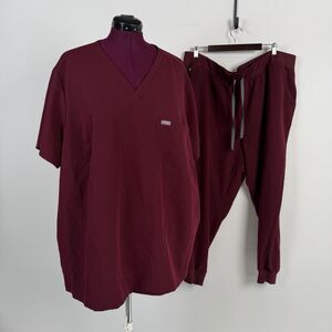 Figs Technical Collection Scrub Pant Set Women's Plus 6XL  Dark Red Burgundy